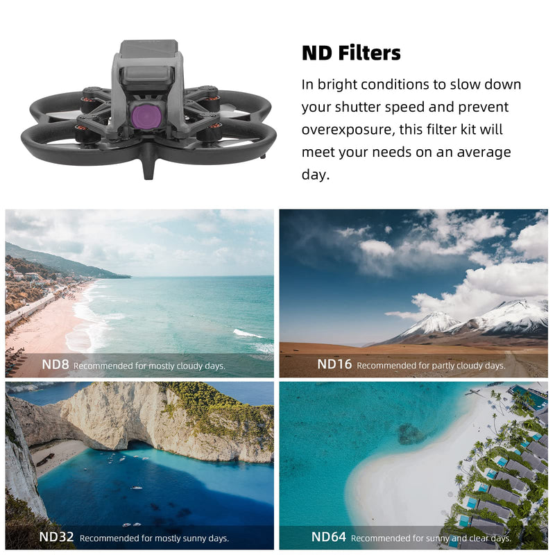  [AUSTRALIA] - BRDRC 4 Pack ND Filters Set for DJI Avata / O3 Air Unit, Neutral Density Filter Drone Accessories(ND8+ND16+ND32+ND64)