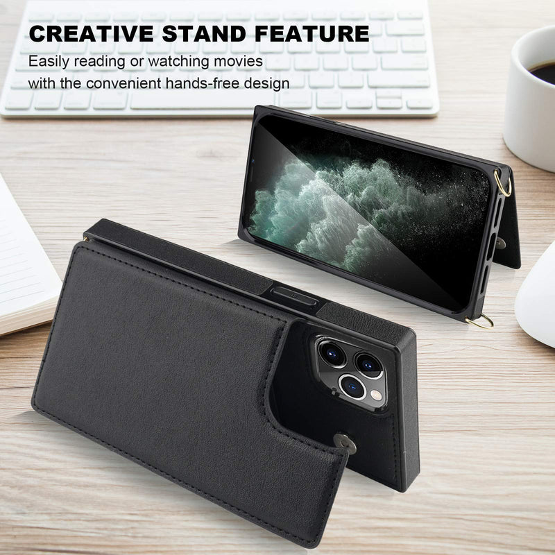  [AUSTRALIA] - Bocasal Crossbody Wallet Case for iPhone 11 Pro Credit Card Holder PU Leather Kickstand Shockproof Detachable Cross Body Strap Lanyard Magnetic Closure 5.8 inch(Black) Black For iPhone 11 Pro 5.8 inch display