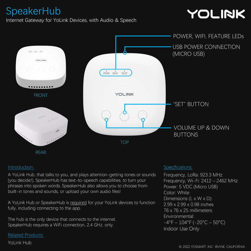  [AUSTRALIA] - YoLink SpeakerHub & Two Door Sensors Smart Home Starter Kit – Audio Hub Plays Tones/Sounds, Spoken Messages, LoRa-Powered ¼ Mile Range, Works with Alexa, Google, IFTTT, Home Assistant, WiFi Required…