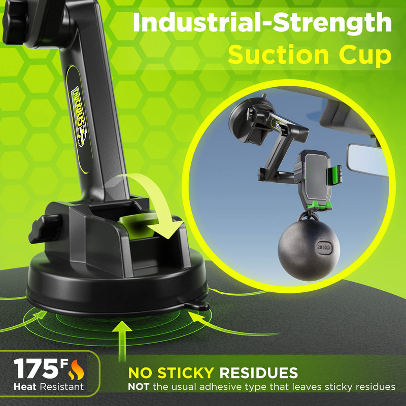  [AUSTRALIA] - Truckules Truck Phone Mount For Truck, Heavy Duty Cell Phone Holder for Truck Dashboard Windshield 16.9" Long Arm, Super Suction Cup & Stable, Compatible with iPhone & Samsung, green, commercial truck