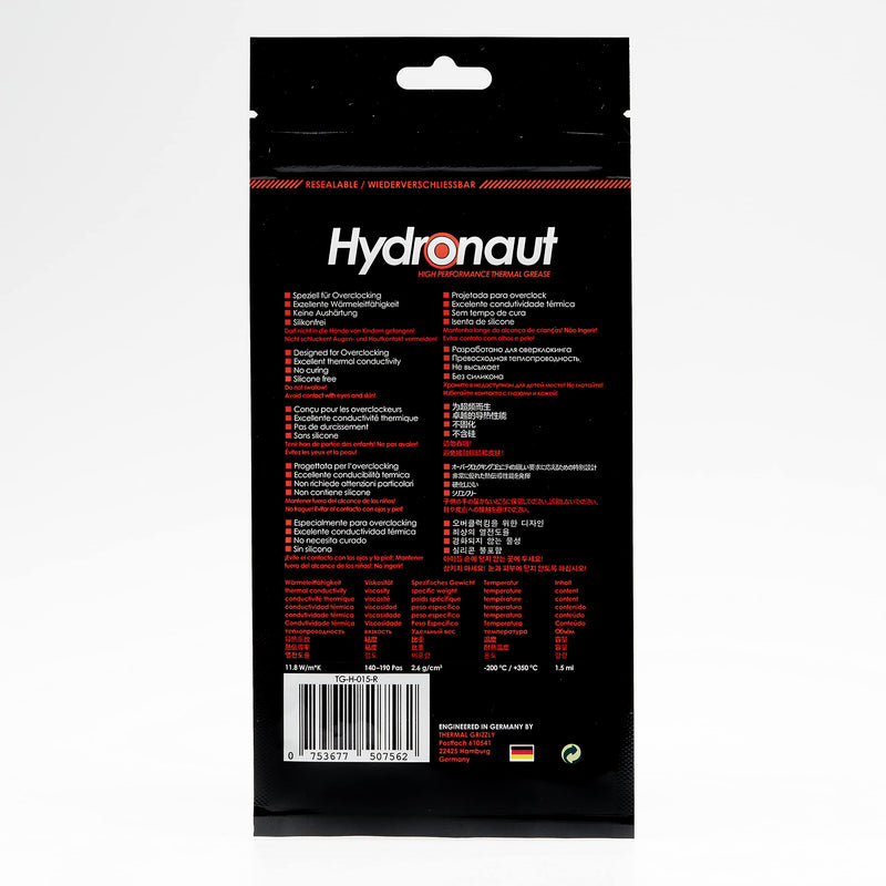 Thermal Grizzly Hydronaut - Conductive, High Performance Thermal Paste - Extensive for air Cooling Systems, Water Cooling, for All heatsinks CPU and GPU (3,9 Gram / 1,5 ml) 3,9 Gram / 1,5 ml - LeoForward Australia