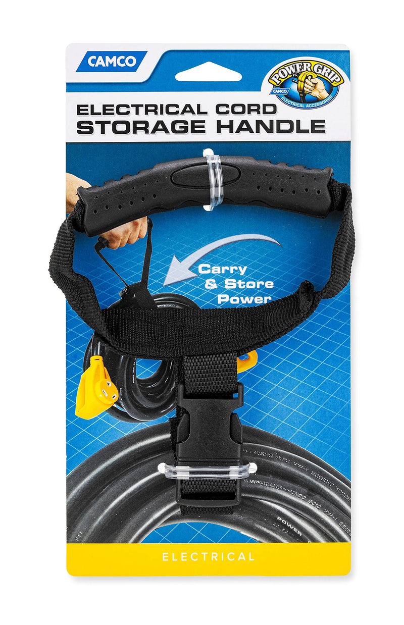  [AUSTRALIA] - Camco 55001 Durable Storage Strap with Carrying Handle for Electrical Cords- Neatly Organizes Wires, Extension Cords and More For Toting and Storing , Black