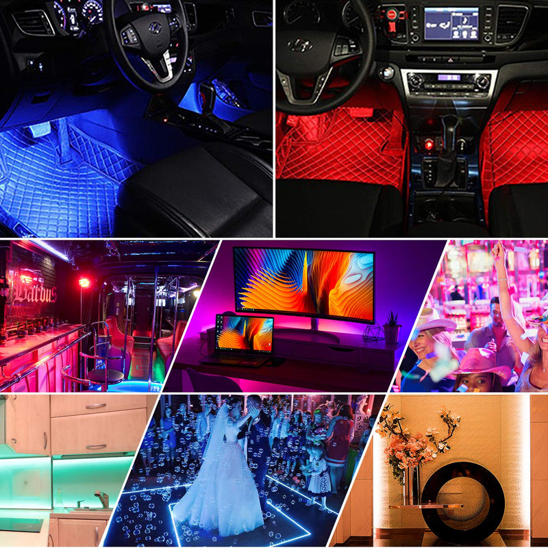  [AUSTRALIA] - Interior Car Lights, 4pcs 48 USB Car LED Strip Lights, MultiColor Music LED Interior Light Under Dash Lighting Kit with Sound Active Function and Wireless Remote Controller, DC 5V