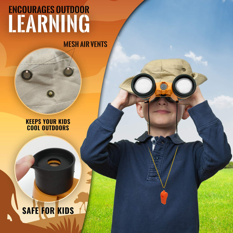 WhizBuilders Kids Explorer Kit : Outdoor Binoculars , Animal Figurines , Hand Crank Flashlight , Safari Boonie Hat , Camping Gear , Magnifying Glass , Compass , Educational Toddler Toys for Kids - LeoForward Australia