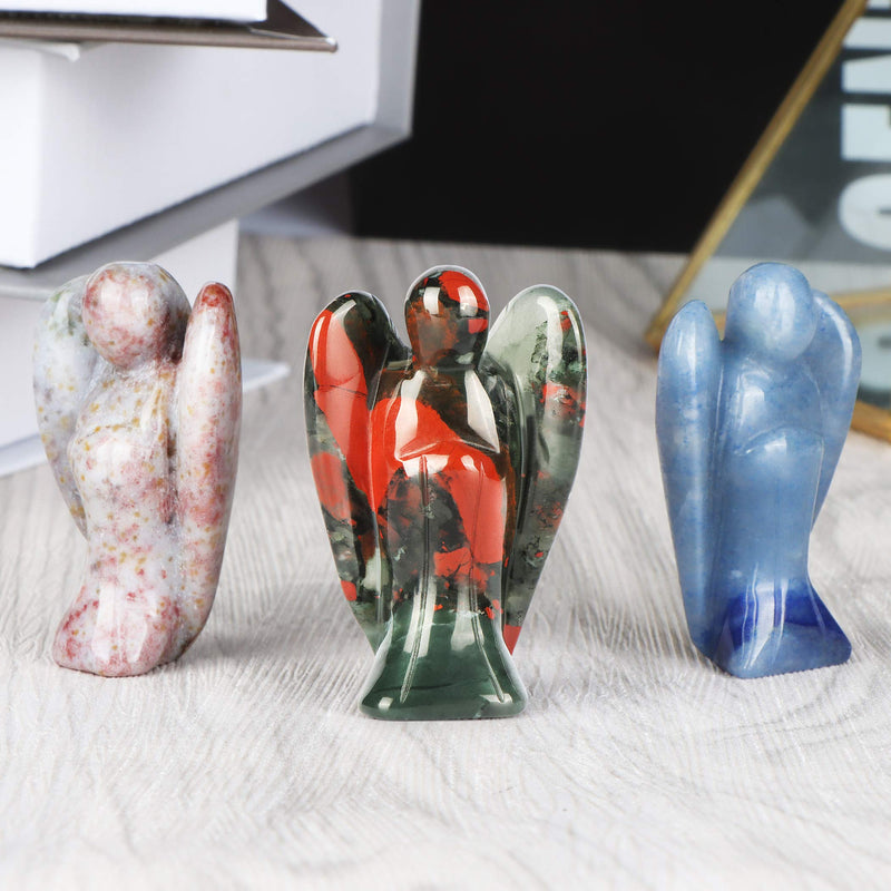  [AUSTRALIA] - Artistone 2.0" Angel Stones, Angel Healing Crystal Hand-Carved Gemstone Crystal Figurine Statue Guardian Pocket Angel with Gift Box (Africa Blood Stone) Africa Blood