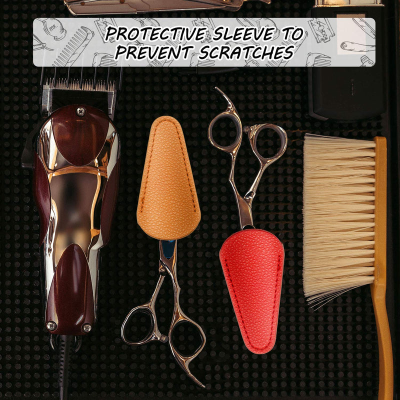  [AUSTRALIA] - 6 Pieces Scissors Sheath Safety Leather Scissors Cover Protector Colorful Sewing Scissor Sheath Portable Eyebrow Trimming Beauty Tool Protection Cover Collect Bags (Brown, Coffee and Yellow Brown)