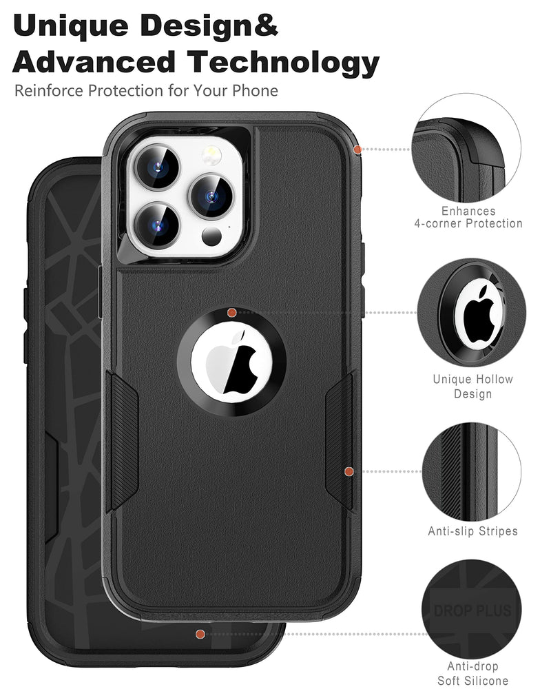  [AUSTRALIA] - RonShieh Defender Case for iPhone 13 Pro Max with Holster Belt Clip: Heavy Duty Protective Shockproof Rugged Non-Slip Hard Phone Cover with Screen Protector for Men, Black