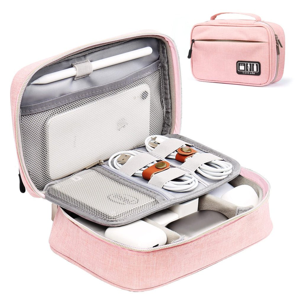  [AUSTRALIA] - Luxtude Electronics Organizer Travel Case, Small Tech Organizer, Charger Pouch, Travel Tech Bag, Portable Electronics Bag, Travel Essentials for Apple Accessories/Magic Mouse/SD/Cash/Card/Pen, Pink Hard Blue
