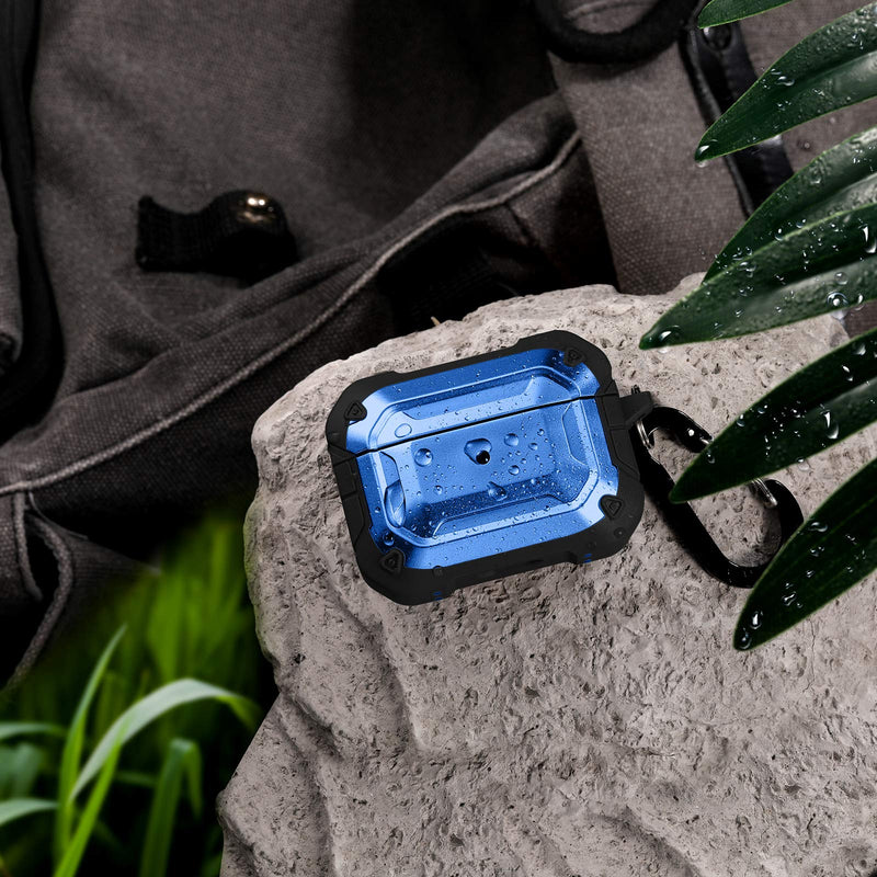 Mastten for AirPods Pro Case Cover, Flexible Hard Shield Design, Durable PC/TPU Protective Charging Case Skin with Carabiner, Blue Blue/Black - LeoForward Australia