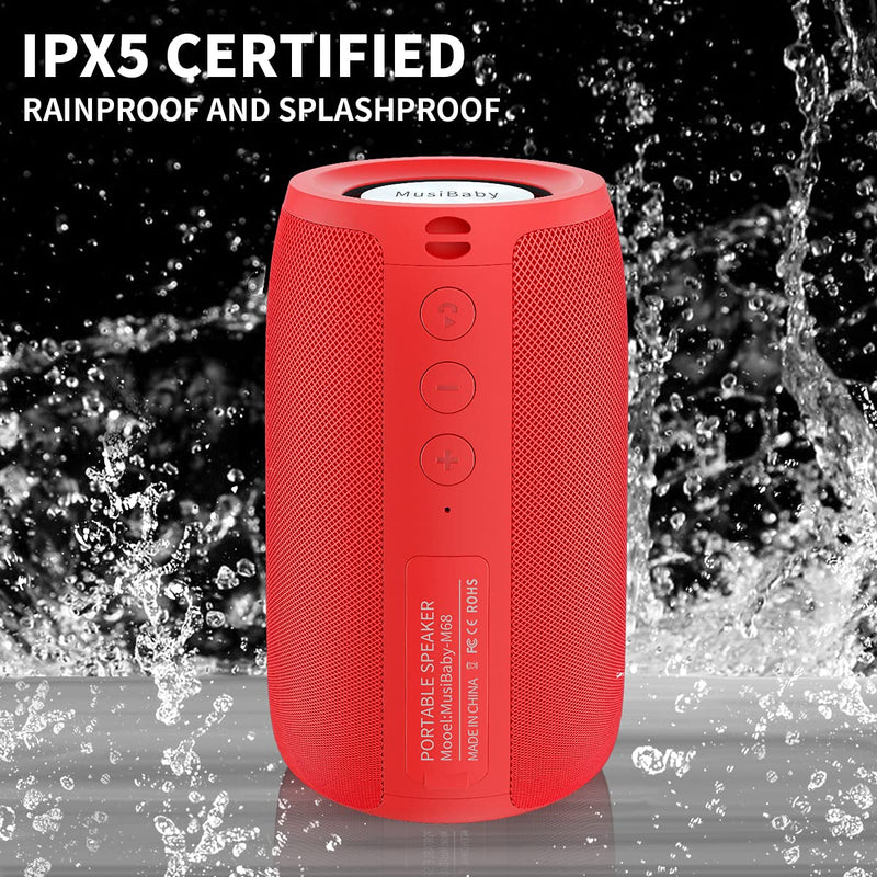 Bluetooth Speaker,MusiBaby Speaker,Outdoor Portable,Waterproof,Wireless Speakers,Dual Pairing,Bluetooth 5.0,Loud Stereo Booming Bass,1500 Mins Playtime for Home&Party (Pure Red) - LeoForward Australia
