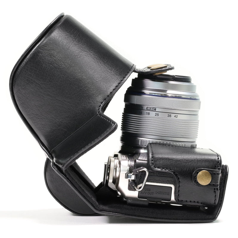  [AUSTRALIA] - MegaGear Ever Ready Leather Camera Case Compatible with Olympus Pen E-PL8 Black