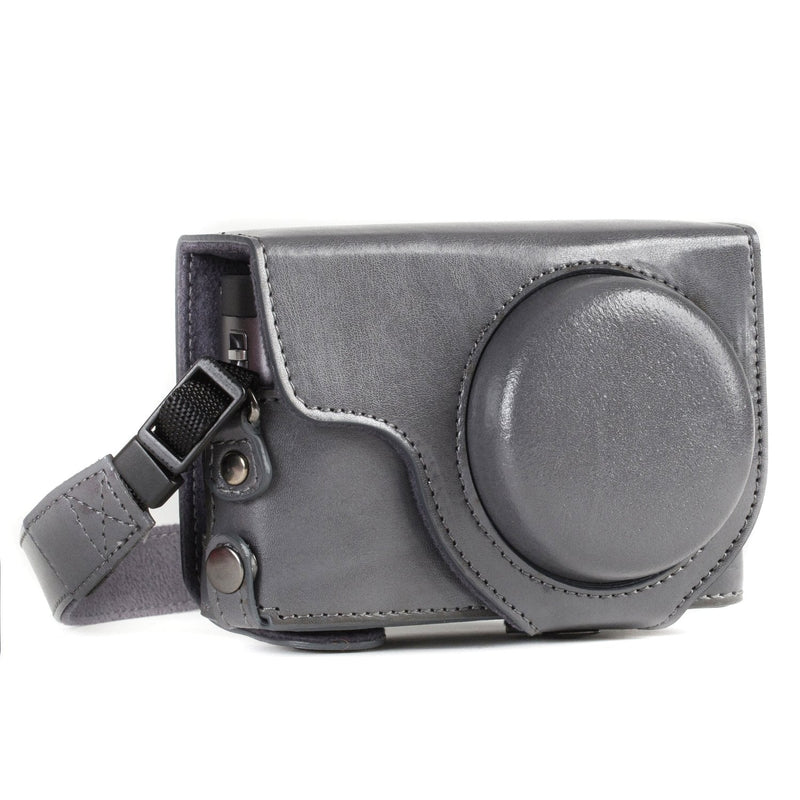  [AUSTRALIA] - MegaGear MG1261 Ever Ready Leather Camera Case compatible with Panasonic Lumix DC-ZS80, DC-ZS70, DC-TZ95, DC-TZ90 - Gray