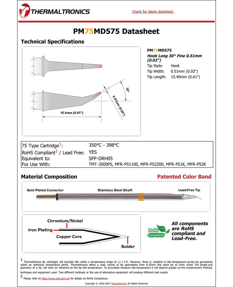  [AUSTRALIA] - Thermaltronics PM75MD575 Hook Long 30deg Fine 0.51mm (0.02in) interchangeable for Metcal SFP-DRH05