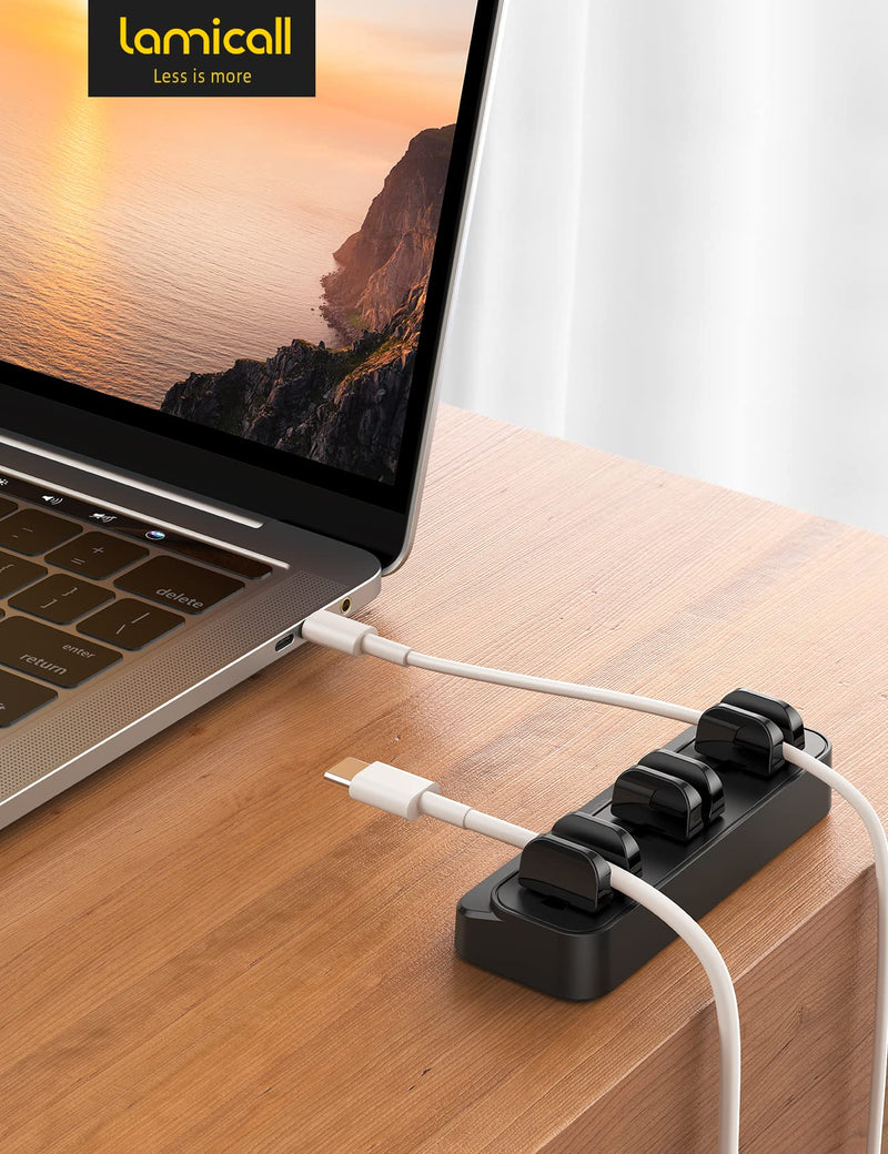  [AUSTRALIA] - Cable Clips, Cord Organizer Management - Lamicall Adjustable Hole Cord Clips, Adhesive Wire Organizer USB Cable Holder, Charging Power Cord Keeper Catcher for Desk, Fits Cord Diameter 0.1-0.32” Black - 1pack