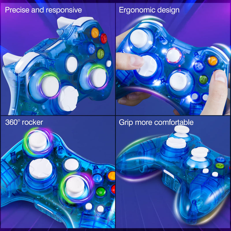  [AUSTRALIA] - PAWHITS Wireless Controller Compatible for 360 Double Motor Vibration Wireless Gamepad Gaming Joypad connected with a receiver Blue