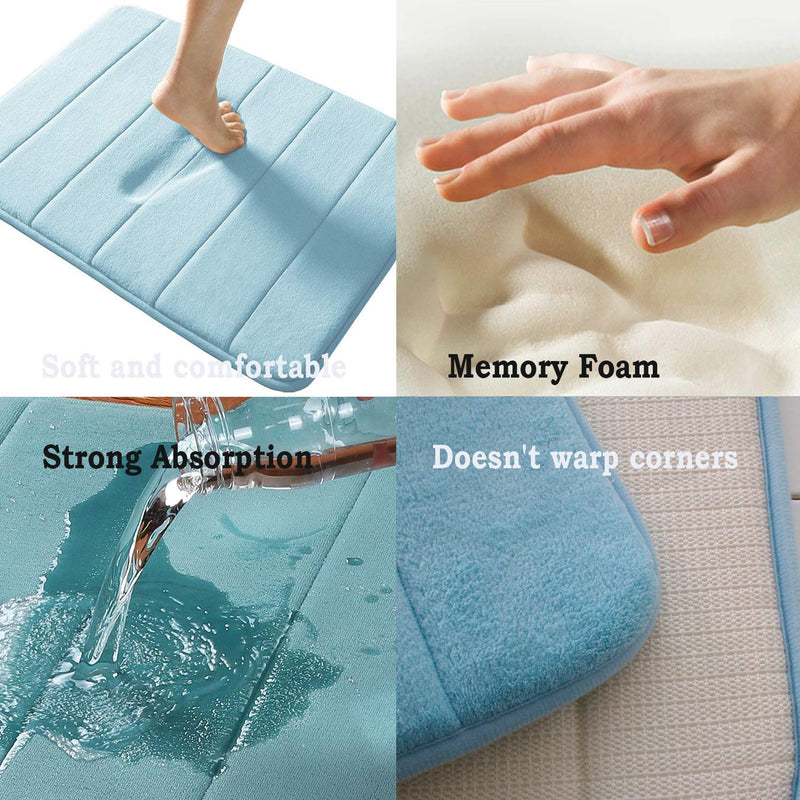  [AUSTRALIA] - Memory Foam Bath Mat Non Slip Absorbent Super Cozy Velvet Bathroom Rug Carpet Super Water Absorption Bathroom Carpet Non-Slip Thick Bathroom Mat (17" X 24", Blue) 17x24"