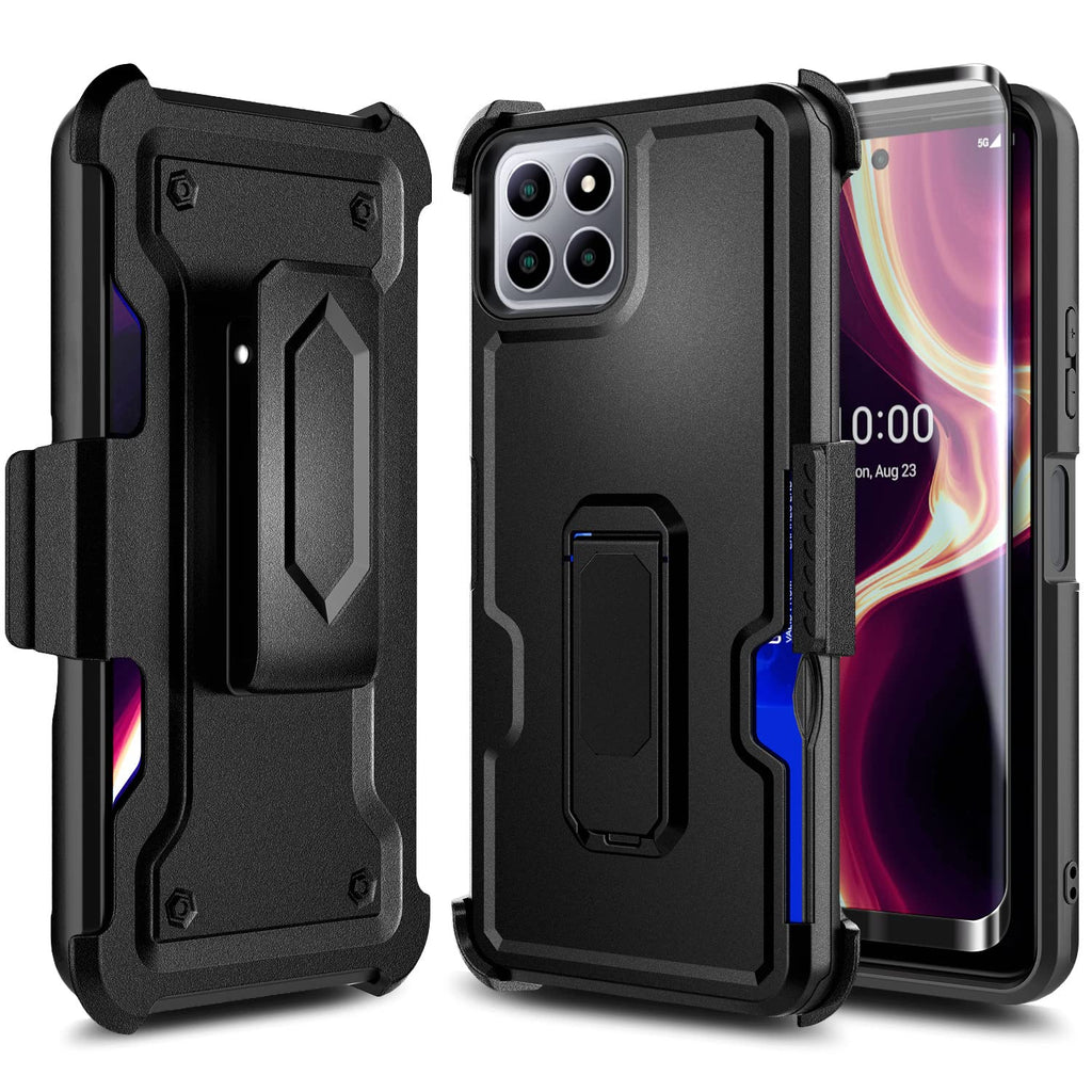  [AUSTRALIA] - NZND Case for Celero 5G Plus 2023 7.0" (Plus Version Only) with Tempered Glass Screen Protector (Maximum Coverage), Card Holder/Built-in Stand, Heavy Duty Armor Defender Shockproof Rugged Case (Black) Black