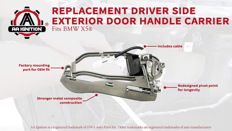 Front Driver Side Door Handle, Left Side Replaces 51218243615 - Compatible with BMW X5 2000, 2001, 2002, 2003, 2004, 2005, 2006 - Exterior Door Handle Carrier Assembly Replacement - LeoForward Australia