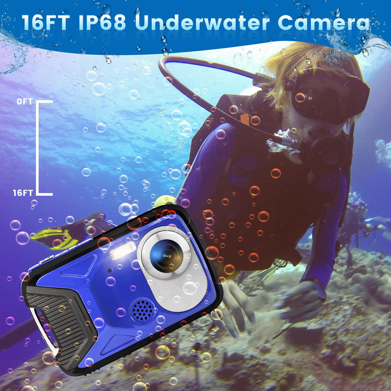  [AUSTRALIA] - YEEIN Digital Camera 30MP Kids Digital Camera with 32G SD Card and Rechargeable Battery, 18X Digital Zoom Compact Portable Digital Camera for Snorkeling Swimming Blue