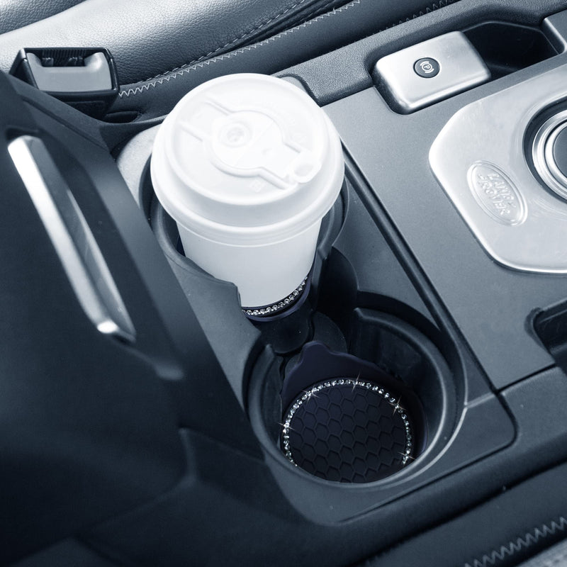  [AUSTRALIA] - Amooca Car Cup Coaster Universal Non-Slip Cup Holders Bling Crystal Rhinestone Car Interior Accessories 2 Pack Black