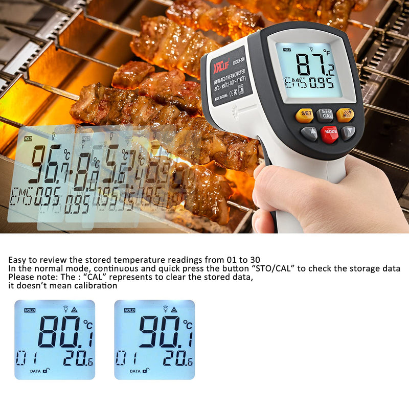  [AUSTRALIA] - Laser infrared thermometer temperature gun for measuring high temperatures -50°C ~ 950℃, data storage, max/min measurement (not for humans) -50～950℃ gray