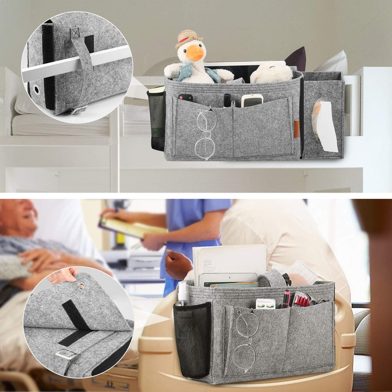  [AUSTRALIA] - FOREGOER Felt Bed Hanging Storage Organizer with Pockets, Bedside Caddy for Dorms for College Kids Bunk Hospital Bed, Grey…