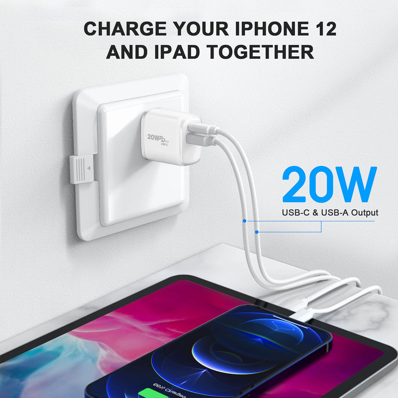  [AUSTRALIA] - iPhone 13 12 Mini Charger, [Apple MFi Certified] 2-Pack 20W PD Fast Dual-Port Wall Charger Plug, USB C Charger for iPhone 13/13 Mini/13 Pro/13 Pro Max/12/11, iPad/iPad Mini, Pixel, and More