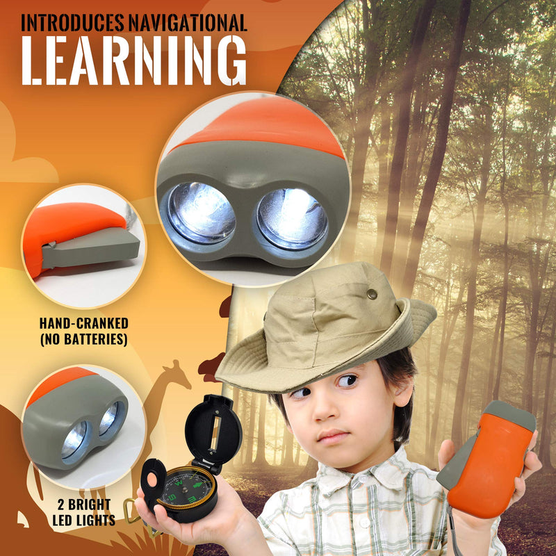 WhizBuilders Kids Explorer Kit : Outdoor Binoculars , Animal Figurines , Hand Crank Flashlight , Safari Boonie Hat , Camping Gear , Magnifying Glass , Compass , Educational Toddler Toys for Kids - LeoForward Australia