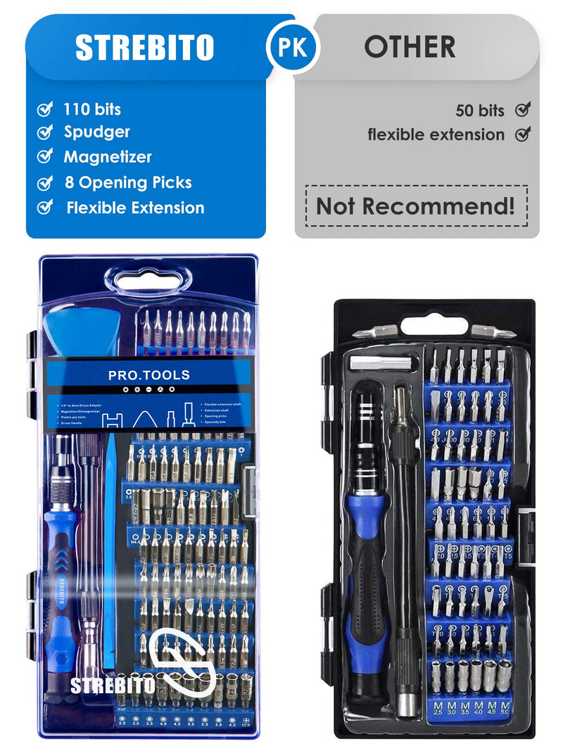 STREBITO Precision Screwdriver Sets 124 in 1 Magnetic Repair Kit with 110 Bits Electronics Tool Kit for Computer, PC, iPhone, Laptop, Cell Phone, MacBook, PS4, Nintendo, Xbox, Game Controller(Blue) Blue - LeoForward Australia