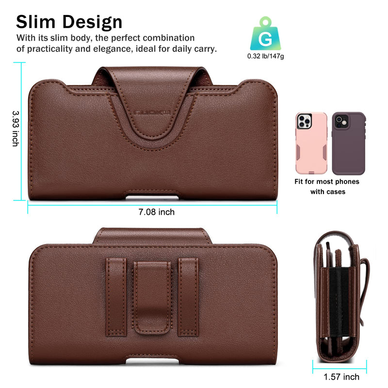  [AUSTRALIA] - nuoku Phone Holster for iPhone 14 13 12 11 Pro Max Series, Phone Belt Holder for S22 Plus/S21 Plus/S20 Plus, Universal Cell Phone Pouch with Separate Card Holder (Brown) Brown