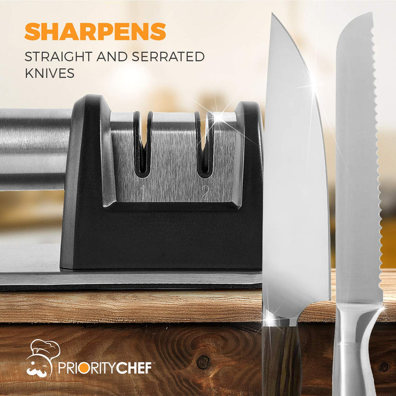  [AUSTRALIA] - PriorityChef Knife Sharpener for Straight and Serrated Knives, 2-Stage Diamond Coated Wheel System, Sharpens Dull Knives Quickly, Safe and Easy to Use