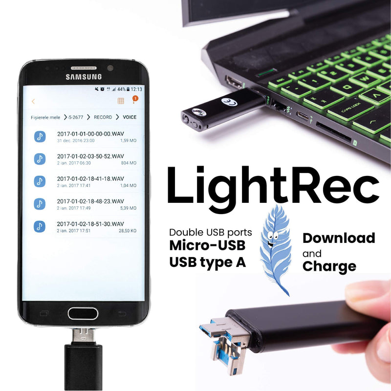 [AUSTRALIA] - LightREC - Mini Voice Activated Recorder – Slim USB Flash Drive | 26 Hours Battery | 8GB - 94 Hours Capacity | 512 Kbps Audio Quality | Easy to Use USB Memory Stick Sound Recorder | by aTTo Digital