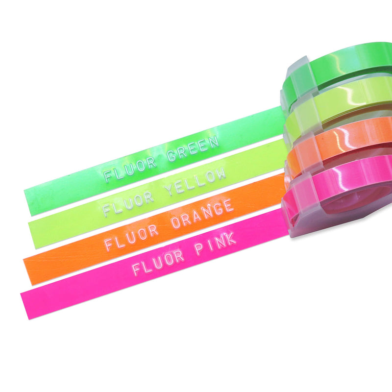  [AUSTRALIA] - MoTEX Refill Tape for Embossing Label Maker, Fluorescent Color Tapes 4 Rolls, 3/8-Inch (Pink, Orange, Yellow, Green)