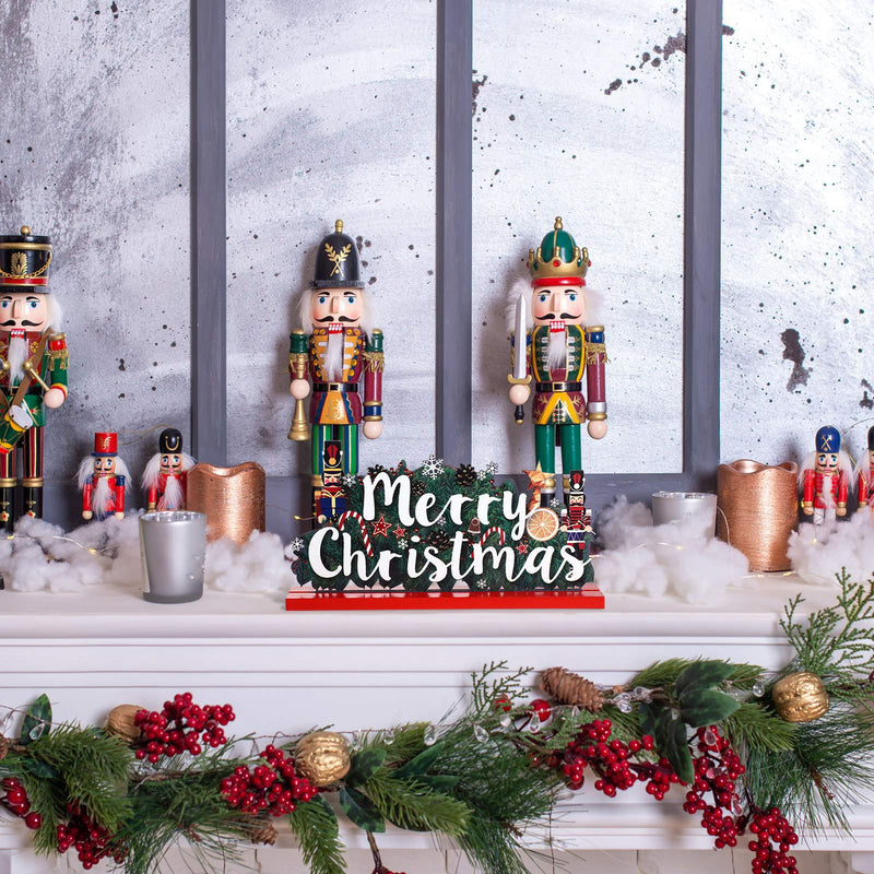  [AUSTRALIA] - 3 Christmas Wooden Table Decorations Wooden Sign Table Centerpiece Wooden Santa Nutcracker Ornament for Christmas Snow Day Dinner Coffee Tier Tray Party Decor