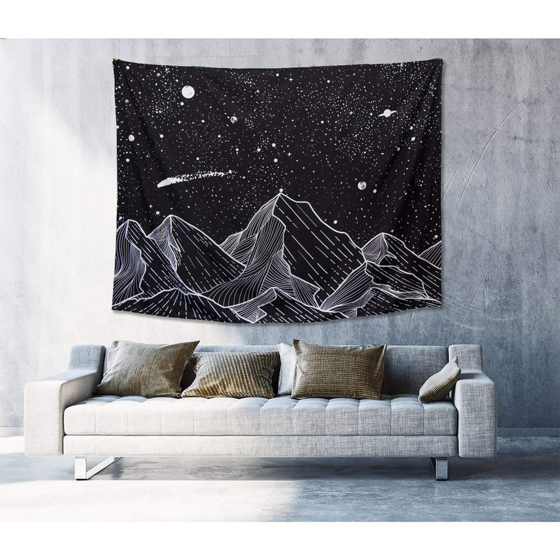  [AUSTRALIA] - Zussun Mountain Moon Tapestry Wall Hanging Stars Black and White Art Tapestry Home Decor (50" x 60") 50" x 60"