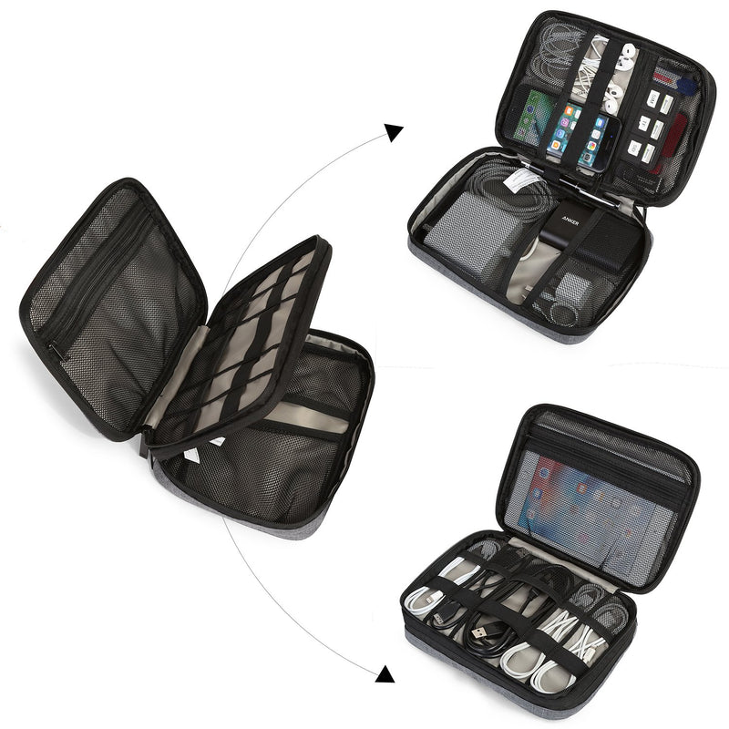  [AUSTRALIA] - BAGSMART Electronic Organizer Double-Layer Travel Cable Organizer Electronics Accessories Cases for Cables, iPhone, Kindle, Grey 3-grey-double layer