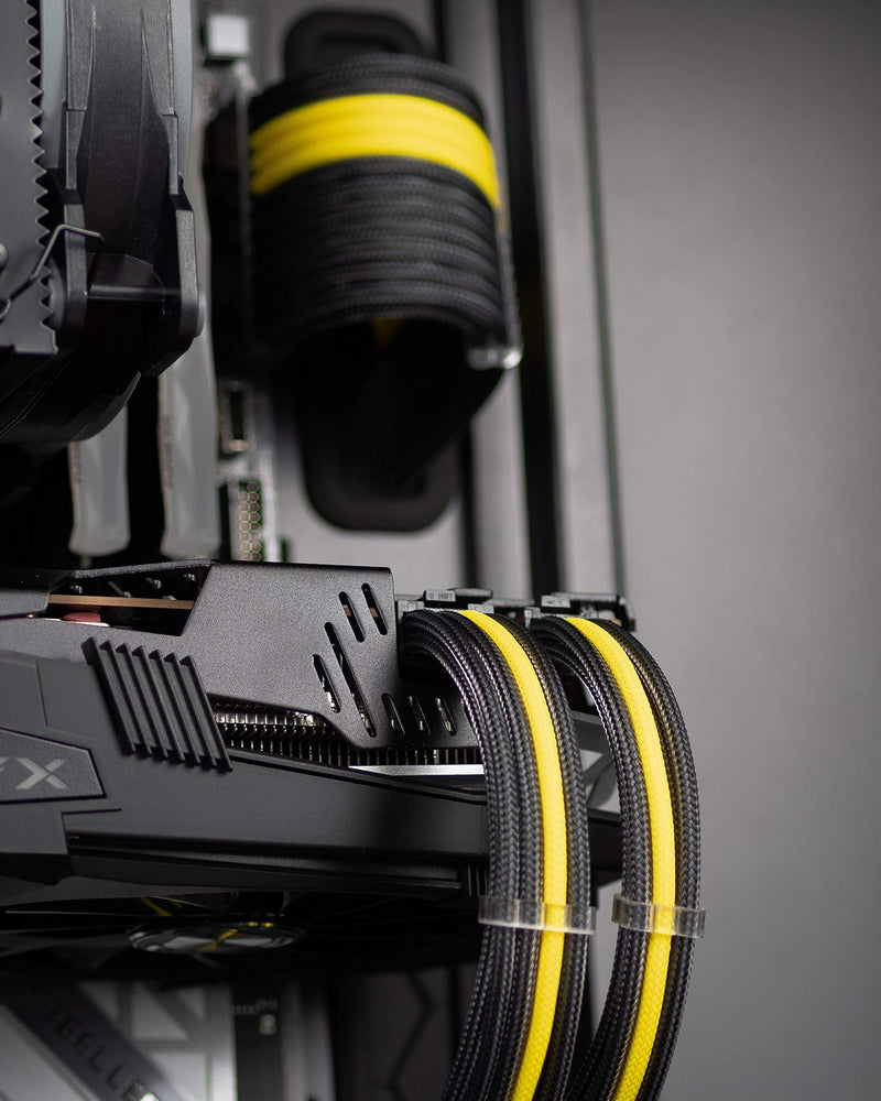  [AUSTRALIA] - Reaper Cable Sleeved PSU Extension Set - Power Supply Extensions - 1x 24 Pin/ 2X 8 Pin/ 2X 6 Pin/ 1x 4+4 Pin - with Combs - 30cm (Carbon & Yellow) Carbon & Yellow