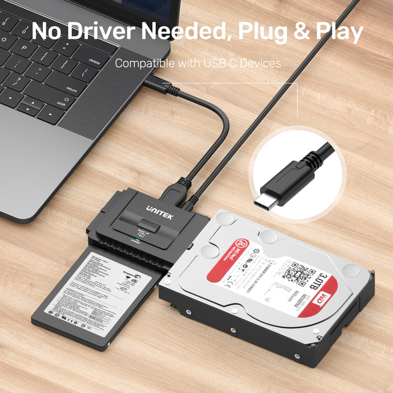  [AUSTRALIA] - Unitek USB C to IDE and SATA Converter External Hard Drive Adapter Kit for Universal 2.5/3.5 HDD/SSD Hard Drive Disk, One Touch Backup Function, Included 12V/2A Power Adapter Type-C Hard Drive Adapter