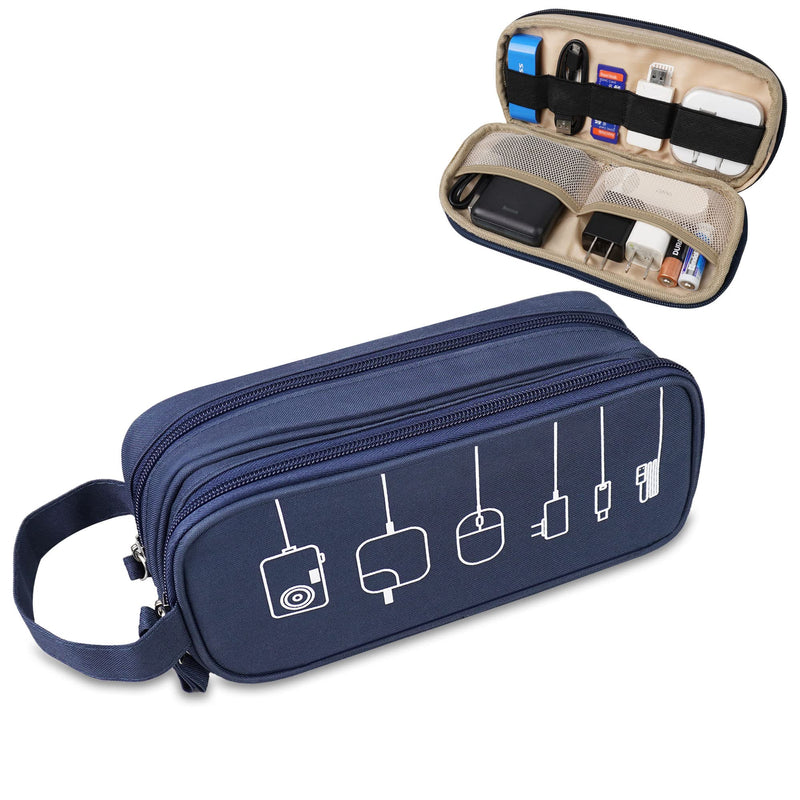  [AUSTRALIA] - Electronics Organizer Travel Cable Cord Case Sleeve Soft Carrying Accessories Storage Bag Portable Double Layers All-in-One Pouch for Healthcare Grooming Kit USB Drive Charger Earphone,Zipper Wallet 9*4*3.5 Inches Blue