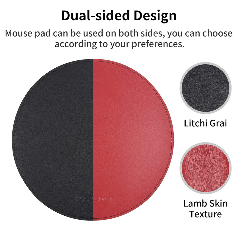 YXLILI Mouse Pad, Double-Sided Mouse Pads Small Round PU Leather Mouse Mat with Stitched Edge Waterproof Mouse Pads for Wireless Computer Mouse for Office Home Gaming Working Black/Red - LeoForward Australia