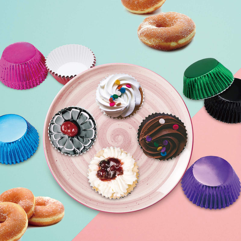  [AUSTRALIA] - TRUSBER 200Pcs Cupcake Liners Aluminum Foil Cups Cake Muffin Molds Non-stick Baking Cupcake Wrapper Holder for Wedding,Birthday,Party,Baby Shower Multicolor