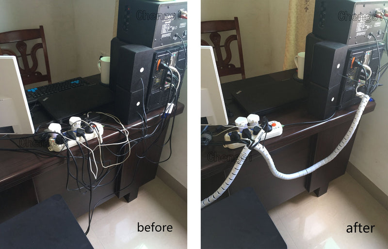  [AUSTRALIA] - Chengsi Cable Sleeve Organizer 19.7ft Cord Wire Wrap Coiled Tube Sleeve Cable Management Sleeve for Home Office PC TV Black 118.1inch*0.62inch*2pcs