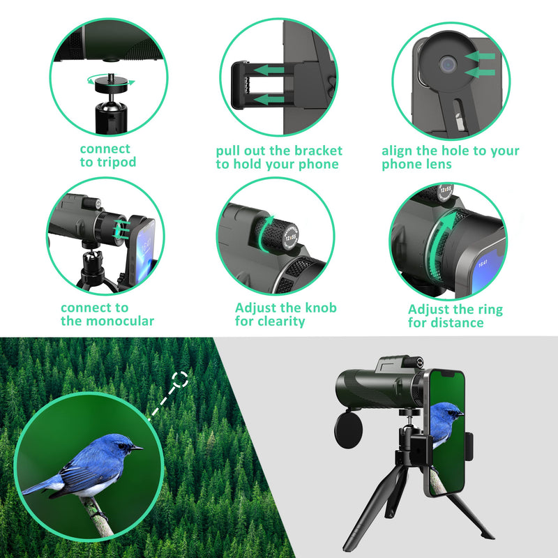  [AUSTRALIA] - 12x55 Monocular Telescope with Upgraded Tripod, Smartphone Adapter, Hand Strap for Adults Kids, High Power Monocular Scope for Bird Watching Hunting Camping Hiking Travling z110