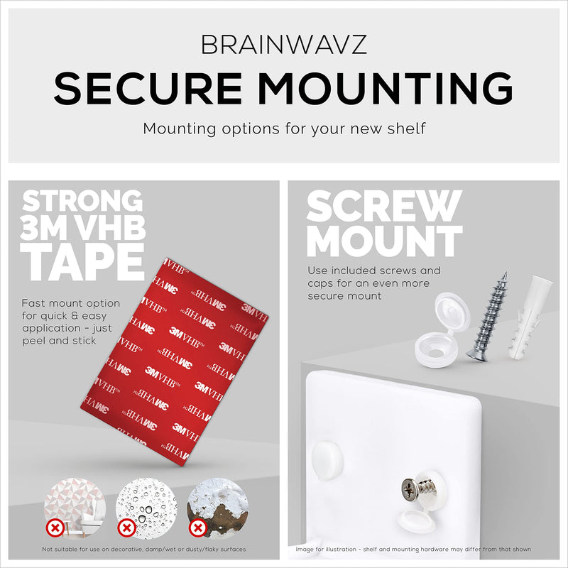  [AUSTRALIA] - BRAINWAVZ 4” Small Floating Shelf, Adhesive & Screw in, for Bluetooth Speakers, Cameras, Plants, Toys, Books & More, Easy to Install Shelves Wall Mount (White)