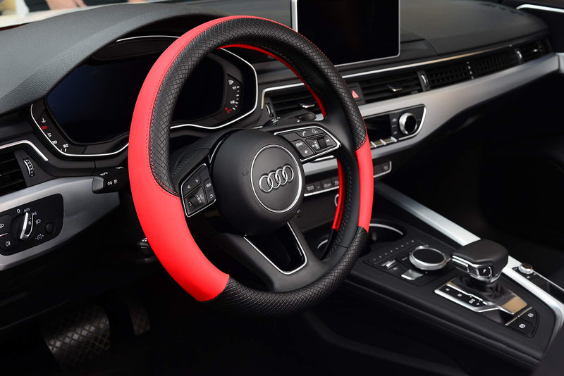  [AUSTRALIA] - Labbyway Microfiber Leather Steering Wheel Covers Universal 15 inch, Breathable, Anti-Slip, Odorless (Red) Red