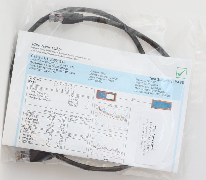 BJC Certified Cat 6 Cable, with Test Report, Assembled in USA (Black, 3 Foot) Black - LeoForward Australia