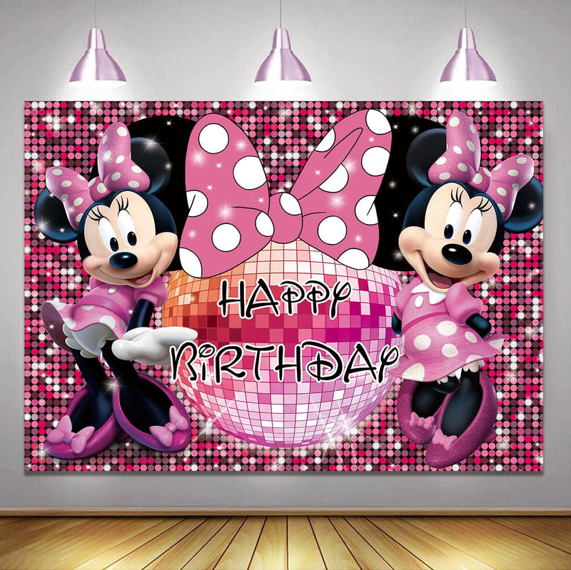  [AUSTRALIA] - SK Cartoon Mouse Photo Backdrop for Baby Girl Happy Birthday Party Decoration Backdrop Baby Shower Glitter Polyester Cloth Photo Backdrop 7x5ft SK-Backdrop-c266