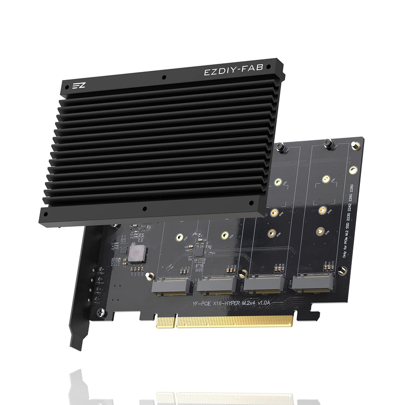  [AUSTRALIA] - EZDIY-FAB Quad M.2 PCIe 4.0/3.0 X16 Expansion Cad with Heatsink, Support 4 x PCIe NVME M.2 SSD, RAID-on-CPU (VROC) in Intel Platform and PCIe 4.0 RAID in AMD Platform, M/B PCIe Bifurcatin is Required