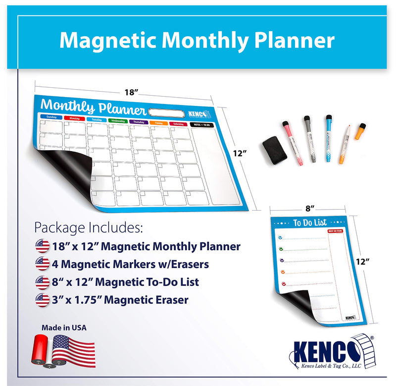  [AUSTRALIA] - Kenco Fridge Calendar, Magnetic Dry Erase Whiteboard Planners for Refrigerators - Board Made in The USA (Monthly Calendar + to Do List and Markers) Monthly Calendar + To Do List and Markers