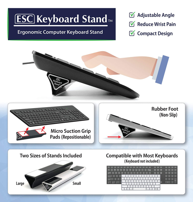 ESC Computer Keyboard and Laptop Stand, Variable Ergonomic Angles and Tilt, Two Sizes of Stands Included, Compatible with Most Keyboards, Repositionable Micro Grip Pads - LeoForward Australia